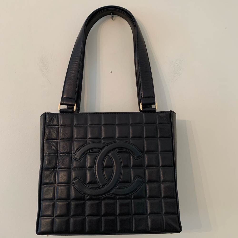 Chanel Black Chocolate Bar Leather Tote Bag